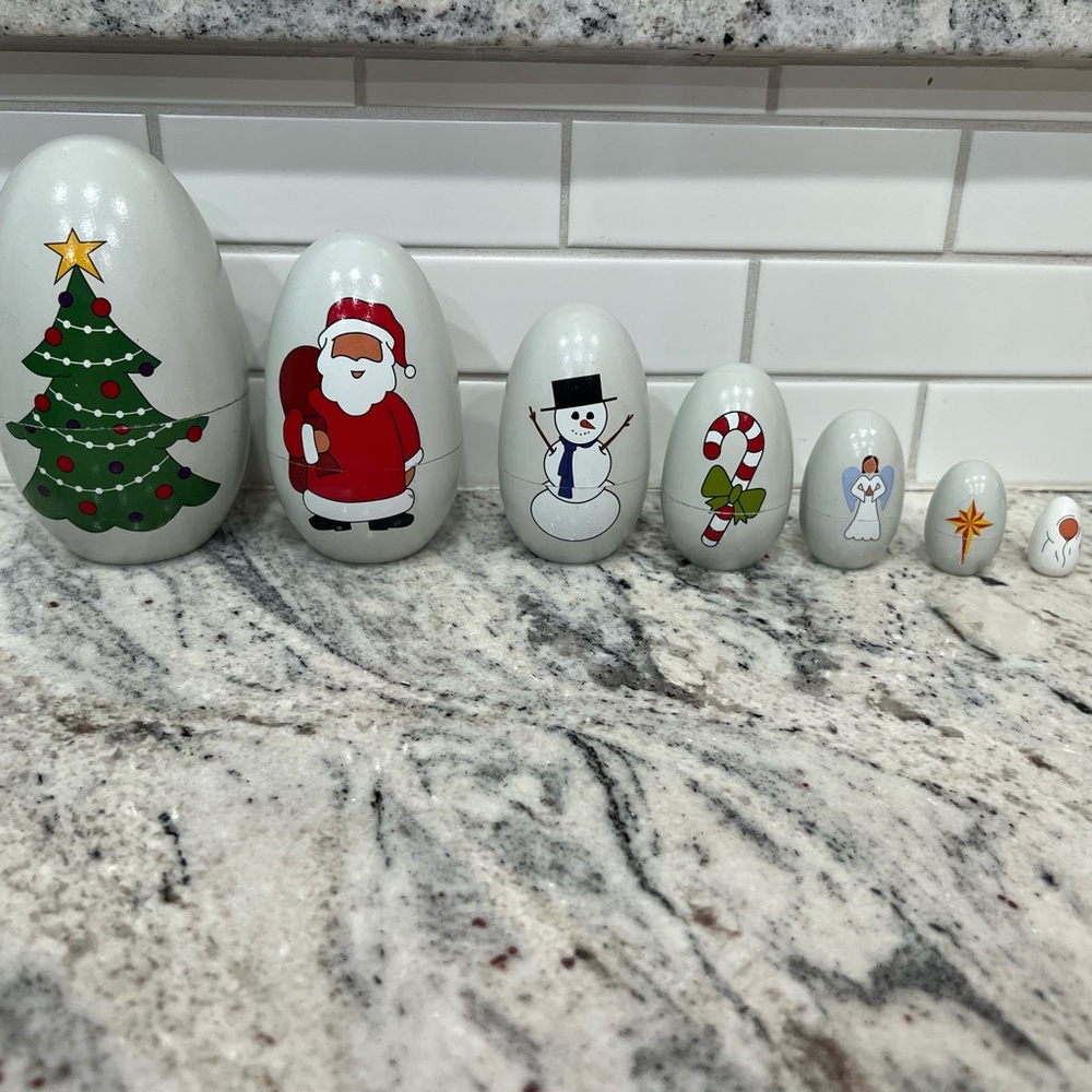 Holiday Nesting Dolls Set - Festive White